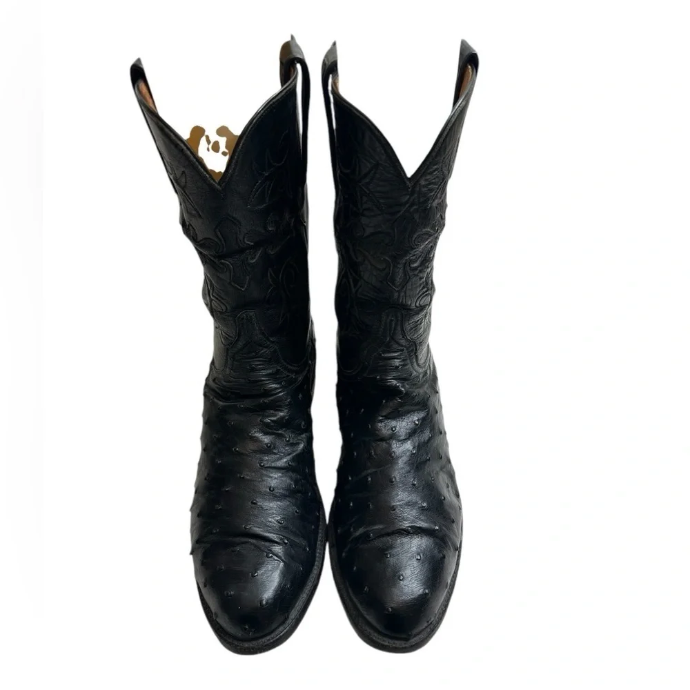Lucchese Black Full Quill Ostrich Leather Cowboy Western Boots Men's 10.5